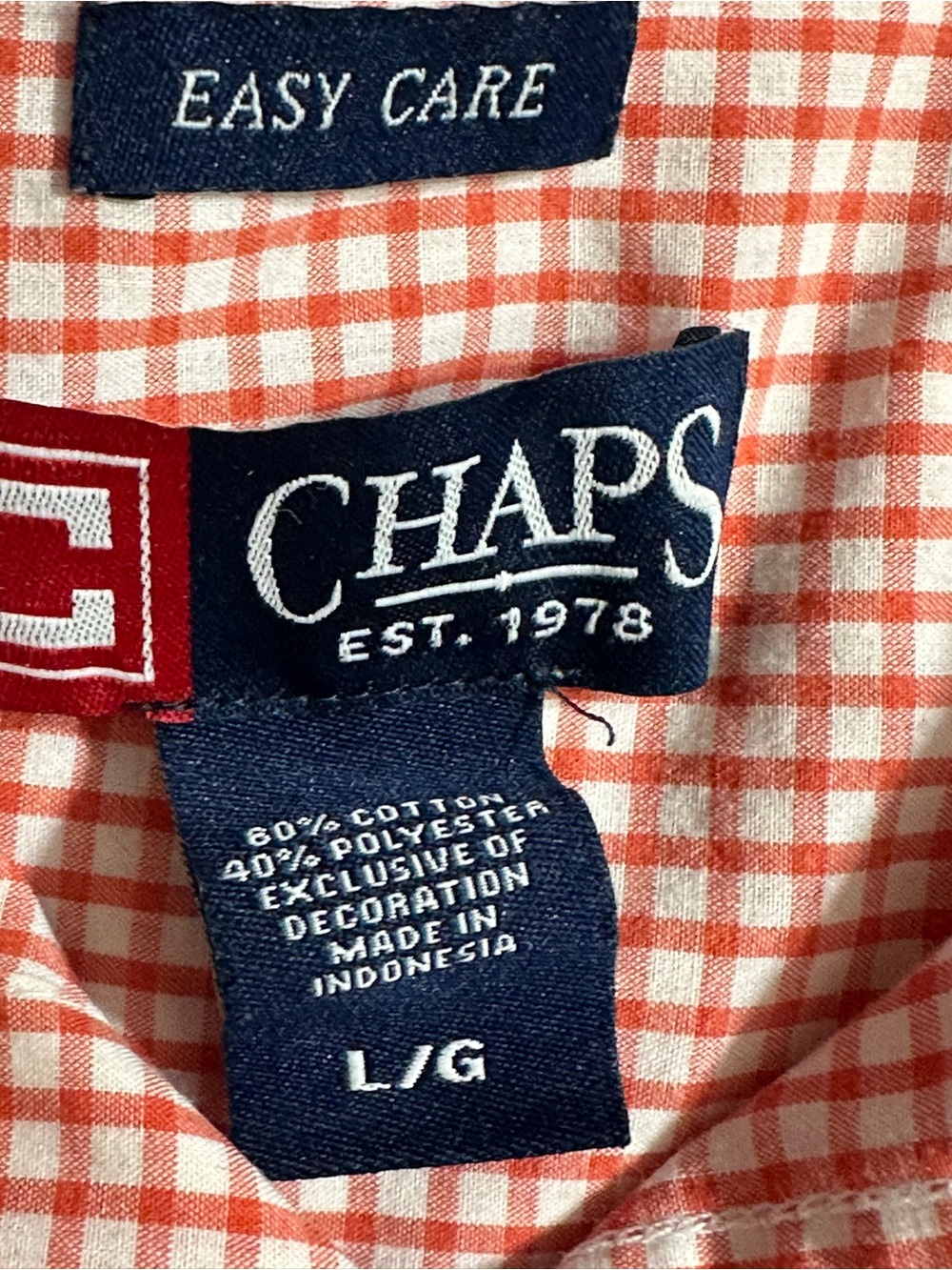Chaps Men’s Short Sleeve Button Down Shirt Red White Gingham Check Size L - Picture 7 of 10
